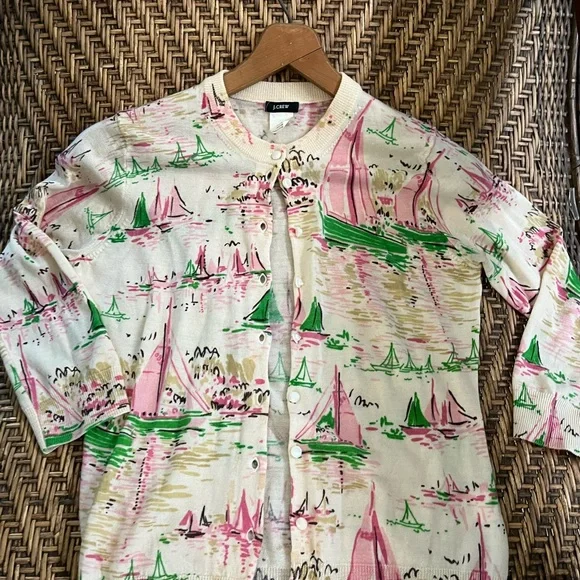 RARE Vintage J.Crew Wool Sweater ~ MCM Novelty Print Sailboats ~ Size Small XS - Picture 2 of 8
